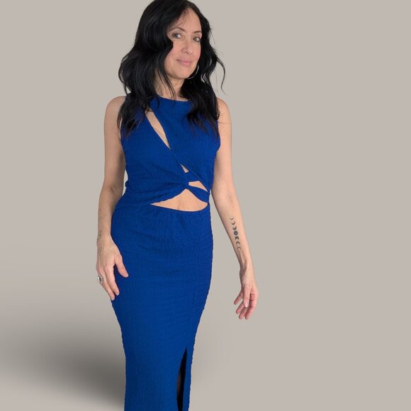 Royal Blue Cut Out Twist Front Bodydon Maxi Dress - Large - Picture 1 of 10